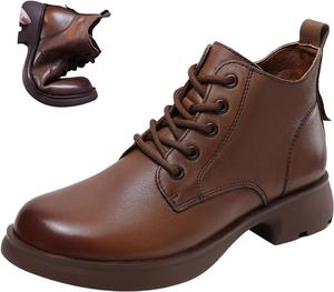 Женские кожаные ботильоны на шнуровке MOYOWEI, осенне-зимние, удобные, с нескользящей подошвой, на устойчивом каблуке, деловые оксфорды, повседневные короткие ботинки, Brown
