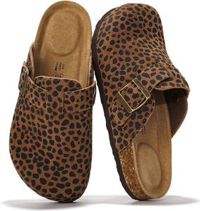 Женские сабо Project Cloud с стелькой из натуральной кожи - тапочки с поддержкой свода стопы из память-пены - стильные слипоны, мюли и сабо (модель Benton), Dark Brown Leopard
