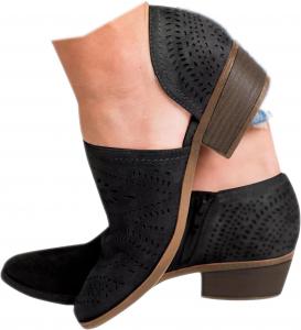 Женские ботильоны SACFOF, повседневные с вырезами, на массивном каблуке, с перфорированной боковой вставкой, V-образный вырез, стиль вестерн, без шнуровки, короткие сапожки, Black