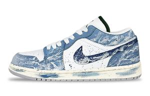 Jordan Кроссовки баскетбольные Air 1 Towards The Clouds низкие винтажные Unisex Blue White устойчивые к истиранию