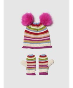 (K) Набор из шапочки и варежки с помпонами (для малышей/младенцев)