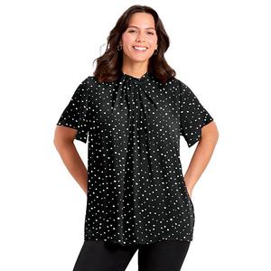 Блузка с V-образным вырезом и расклешенными рукавами для женщин plus size Avenue, Black Speckle Dot