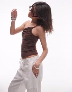 Асимметричный топ Topshop из джерси с бретелями коричневого цвета