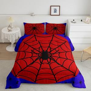 Erosebridal Комплект постельного белья Halloween Spiders с паутиной и пауками в готическом стиле из красного и синего хлопка, Multi 40