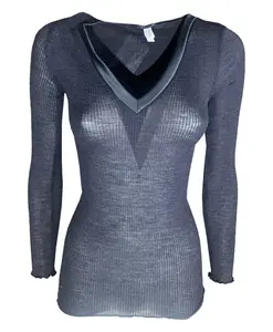 Вязаный свитер с V-образным вырезом в рубчик Lisanza, синий