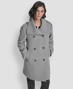 Женское двубортное пальто в стиле милитари с воротником-стойкой DKNY, Light Grey Melange