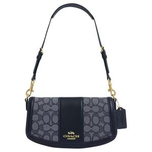 COACH Кожаная сумка Андреа с жаккардом Средний размер Женская наплечная сумка Полуночно-морской синий