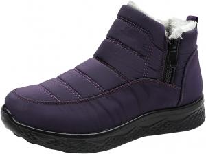 Женские и мужские зимние снежные ботинки Movnebyro с меховой подкладкой, противоскользящие, на короткой шпильке, повседневные, водонепроницаемые, с застежкой-молнией, удобные теплые ботильоны для прогулок на открытом воздухе, универсальные, фиолетовый