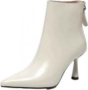 Женские кожаные ботильоны на каблуке с зауженным носком, теплые зимние туфли для свадебного платья Generic, Beige