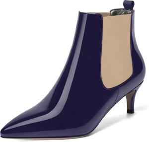 Женские лаковые ботильоны SKYSTERRY с острым носком, модные с низким каблуком-кистеном, высотой до щиколотки, каблук 2 дюйма, Beige Navy Blue