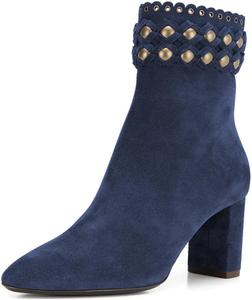 Женские ботильоны FYS с закрытым носком, на массивном невысоком каблуке, с заклепками, модные для вечеринки, с боковой молнией, размер 4-16 US, Navy