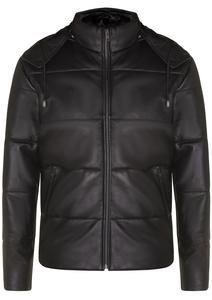 Мужская кожаная куртка-пуховик с капюшоном TruClothing, черный