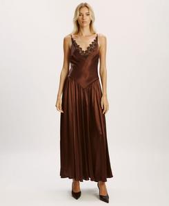 Женское макси-платье Aderia с кружевной отделкой Bardot, Dark choco