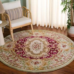 Ковер SAFAVIEH, 183 x 183 см, Savonnerie Collection, Red & Ivory, ручной работы, традиционный европейский шерстяной, идеально для помещений с высокой проходимостью в гостиной, спальне (SAV114Q)