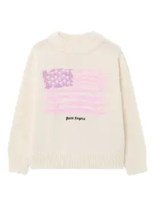 Свитер с принтом Palm Angels Kids, светло-бежевый
