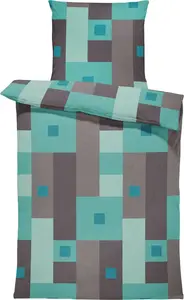 Зимний комплект постельного белья, термофлис, пушистый, уютный, теплый, пододеяльник, размер: 4 предмета, 155x220 см, цвет: клетчатый бирюзово-серый One-Home