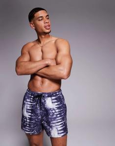 Короткие шорты для плавания ASOS DESIGN с анималистичным принтом темно-синего цвета