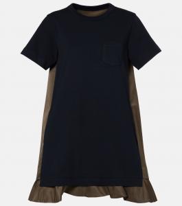 Мини-платье из джерси и твила Sacai, Navyxkhaki