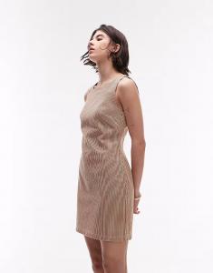 Платье Topshop из денима с квадратным вырезом в полоску коричневого цвета