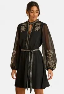 Мини-Платье повседневное, приталенного кроя, с вышивкой и высоким воротником. Love & Roses, Black