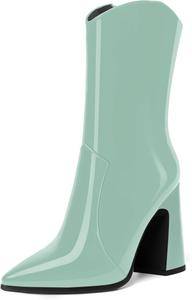 Женские ультрамодные ботильоны MODENCOCO на высоком каблуке с острым носком, молнией снаружи, стильные для путешествий, каблук 4 дюйма, Turquoise