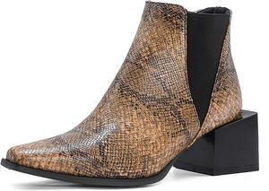 Женские ботильоны VOKLIN в западном стиле с квадратным носком, эластичной боковой вставкой, средней подошвой и короткой классической моделью, Brown/Serpentine-Velvet Lined