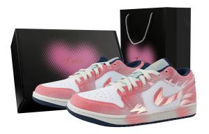 Jordan Баскетбольные кроссовки Air 1 Tail Fox, Heart Box, износостойкие, винтажные, низкие, мужские, розовые, белые