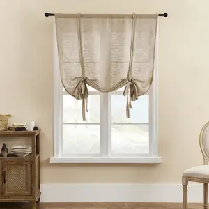 Однотонные короткие шторы, римская штора в деревенском стиле для балкона, спальни, гостиной, кухни, цвет: светло-коричневый, размер: 80x120 см DQQ