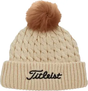 Женская вязаная шапка для гольфа Titleist с помпоном, цвет Bone/Black