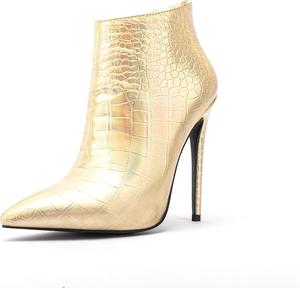 Женские ботильоны UP2STEP в винтажном стиле с острым носком, высокими каблуками, металлическим зеркальным эффектом, из веганской кожи, со шнуровкой сбоку и молнией, Gold