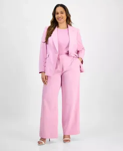 Блейзер из крепа на одной пуговице, трикотажная футболка и брюки свободного кроя больших размеров Tahari ASL, розовый
