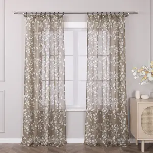 Штора с присборенной лентой, вуалевая штора с узором Листья для спальни/гостиной, прозрачно-коричневая, 145 x 140 см (В x Ш), 1 шт. Joyswahl
