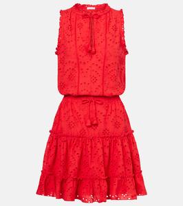 Мини-платье Clara из хлопка с вышивкой ришелье Poupette St Barth, Geranium Red Plain