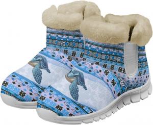 Женские зимние ботинки JoyLamoria Boston Terrier с цветочным принтом, водонепроницаемые снежные ботинки, водонепроницаемые ботильоны с принтом щенка, средние по голенища, удобные для холодной погоды, пушистые обувь, 3D Sea Turtle,Aztec Stripe