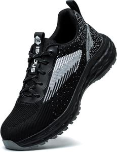 Ботинки ISOOUS с стальным носком для мужчин, противоскользящие, легкие и удобные безопасные ботинки для женщин, проколостойкие кроссовки с стальным носком для строительства, черный