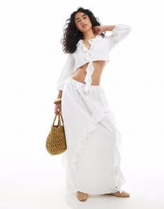 Юбка макси с оборкой от Miss Selfridge, белый цвет