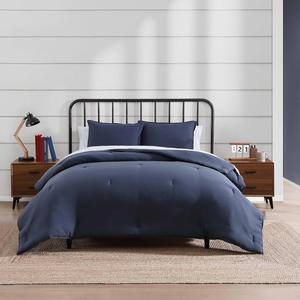 Tommy Hilfiger Комплект постельного белья, 7 предметов (одеяло, простыни, наволочки), размер Queen (152x203 см), однотонный синий, микрофибра средней плотности