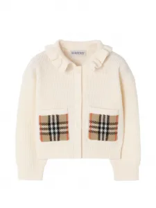 Кардиган из хлопковой шерсти с нагрудным карманом BURBERRY KIDS, бежевый