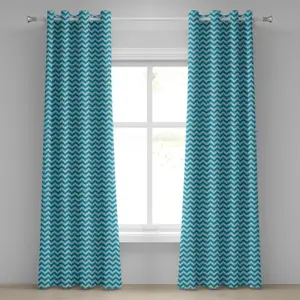 Угловая штора на люверсах ABAKUHAUS, Зигзаг в морских тонах, морская тема, парусник, морской бриз, декоративные двухпанельные шторы, 280 см x 245 см, бирюзовый бледно-голубой Abakuhaus