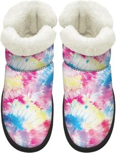 Женские зимние сапоги KEIAHUAN для прогулок, удобные для походов, кроссовки-нубук с противоскользящей подошвой и короткие сапожки с меховым воротником, Tie Dye