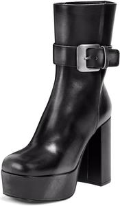 Женские ботильоны XYD на платформе с квадратным носком, ремешком с металлической пряжкой, грубым каблуком и застежкой-молнией, для вечеринок и клубов, Black Glossy
