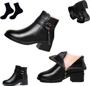 Женские ботинки с металлической пряжкой, из натуральной кожи и шерсти, ортопедические, зимние, теплые, водонепроницаемые, с боковой молнией, ортопедические снежные ботинки для женщин GHTRHSB, Black