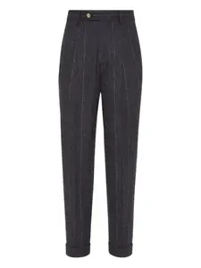 Брюки в тонкую полоску со складками Brunello Cucinelli, серый