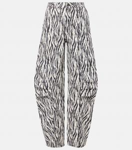 Хлопковые печатные карго-брюки из твила Rotate, Egret Comb.