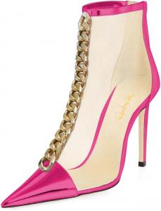 Женские элегантные ботильоны XYD с заостренным носком, золотой цепочкой, сетчатым материалом, высокими каблуками-стилетто, короткие ботинки, праздничные туфли для клубов с задней молнией