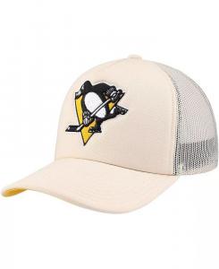 Мужская кремовая кепка Pittsburgh Penguins Foam Front Trucker Adjustable Mitchell & Ness
