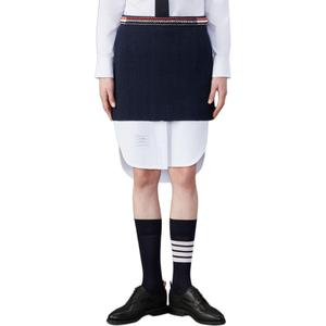 Прямая юбка из твида с четырьмя складками THOM BROWNE, синий