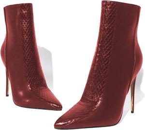 Женские ботильоны YDN на высоком каблуке-стилетто, заостренный носок, блестящая кожа с декоративной молнией, размеры 4-15 US, Darkred