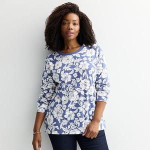 Свитшот с золотыми пуговицами Plus size Croft & Barrow, Blue Carved Bloom