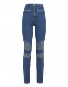 Джинсовые байкерские брюки с высокой талией Iconic Plein PHILIPP PLEIN, цвет quiet medium